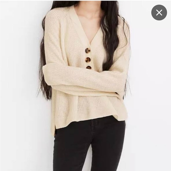 NWT Madewell Ribbed Lyle Henley Sweater Cream Large - Picture 2 of 10
